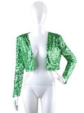 Womens Shiny Sequin Long Sleeve Glitter Cropped Blazer Bolero Shrug | Original Brand