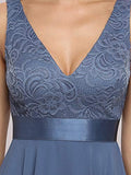 Womens Deep V Neck A Line Lace Chiffon Cocktail Dress  - Sara Clothes