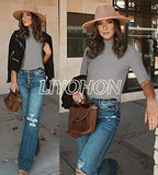 LIYOHON Womens Tops Dressy Casual Fall Cute Tops Mock Turtleneck Business White T Shirts Solid Grey-M | Women's Casual Dresses