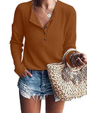 WNEEDU Women's Waffle Knit Tunic Tops Loose Long Sleeve Button Up V Neck Henley Shirts (M, Caramel) | Women's Sweaters