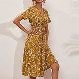 Ladies Summer Casual Short Sleeve V-Neck Floral Dresses Slim Dress UK Size Evening Gowns Work Maxi Dress Party