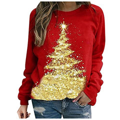 UNIPIN Ugly Christmas Tops for Women Funny Gnome Reindeer Graphic Plaid Splicing Long Sleeve Trendy Sweatshirt Pullover