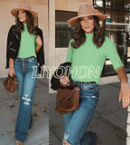 LIYOHON Womens Tops Dressy Casual Fall Cute Tops Mock Turtleneck Business White T Shirts Aquamarine-M | Women's Casual Dresses