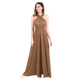 Brown Ladies Solid Cocktail Off Shoulder Wedding Bridesmaid Evening Long Maxi Dress - IBTOM CASTLE | Women's Evening Gowns