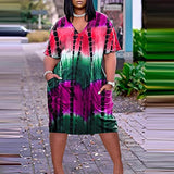 Ladies Plus Size Casual Short Sleeve V-Neck Pockets Ladies Loose Dress Bodycon Dress Office Wear for Casual Club Cocktail Evening Gowns Work UK Size 8-26 | Women's Work Dresses