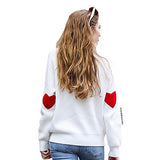 Women's Comfy Casual Long Sleeve Heart Shape Patched Grey/White/Navy Knit Top Pullover Sweater | Women's Sweaters