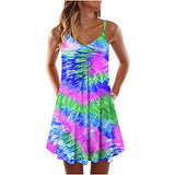 Summer Dresses for Women, Ladies's Tie Dyed V-Neck Drawstring Sling Dress with Gradient Stripe Party UK Size | Women's Work Dresses