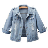 Songling Women's 3/4 Sleeve Short Denim Jacket Ripped Distressed Jean Coat