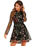 Milumia Women's Floral Embroidery Mesh Round Neck Tunic Party Dress | Women's Casual Dresses