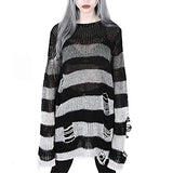 Punk Gothic Sweater for Women Long Hollow Out Hole Ripped Loose Knit Jumper Tops | Women's Sweaters