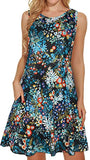Black Blue Lantern Summer Dresses for Women Beach Floral Tshirt Sundress Sleeveless Pockets Casual Loose Tank Dress - elescat | Women's Casual Dresses