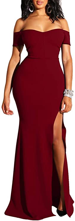Black Women's Off Shoulder High Split Long Formal Party Dress Evening Gown - Ymduch | Women's Formal Dresses