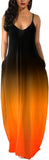 Gradient Orange Black Womens Casual Sleeveless Plus Size Loose Plain Long Maxi Dress with Pockets - Wolddress | Women's Casual Dresses