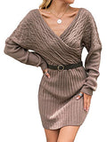 BerryGo Women's 2021 New Elegant Wrap Batwing Sleeve Pullover Sweater Dress V Neck Bodycon Sexy Knit Cocktail Winter Dress | Women's Casual Dresses