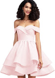 Pink Off Shoulder Short Prom Dress Satin Homecoming Dresses for Teens A Line Cocktail Party Gowns Mini Dress - Homdor | Women's Cocktail Dresses