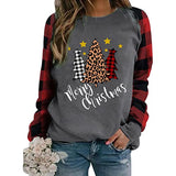 HGWXX7 2021 Christmas Sweatshirts for Women Cute Gnomes Printing Long Sleeve Plaid O-Neck Splicing Blouse Pullover Top