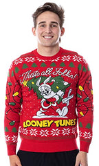 Bioworld Looney Tunes Bugs Bunny That's All Folks Pullover Ugly Christmas Sweater | Women's Sweaters