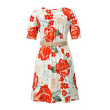 Summer Dresses for Women, Ladies's Fashion Sexy Slim V-Neck High Waist Short Sleeve Printed Dress with Belt Party UK Size | Women's Work Dresses