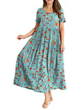 Sea Green Dresses Casual Plus Size Bohemian Short Sleeve Floral Long Maxi Summer Beach Swing Dress/Pockets - YESNO | Women's Casual Dresses
