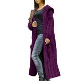 Purple Womens Casual Long Sleeve Open Cardigan Warm Hooded Outwear Coat Cable Knit Long Cardigan Sweaters with Pockets - NIUBIA | Women's Cardigan