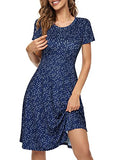 Navy Polka Dot 103 Spring/Summer Casual Women Short Sleeve Round Neck A Line Fit and Flare Midi Skater Dress - HUHOT | Women's Casual Dresses