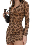 Women Buttons Fashion Polo Turn-Down Collar Leopard Print Dress Color Casual Hem TightLong Sleeve Lace Up Tunic Office Lady Slim Fit Mini Bodycon V-Neck Clubwear Mini Dress | Original Brand