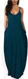Deep Green Womens Casual Sleeveless Plus Size Loose Plain Long Maxi Dress with Pockets - Wolddress | Women's Casual Dresses