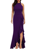 Purple Women's High Neck Split Bodycon Mermaid Evening Cocktail Long Dress - WOOSEA | Women's Formal Dresses