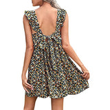 Women Cute Tie Back Ruffle Strap A Line Fit Flare Sleeves Dress Square Neck Floral Print High Summer Sundress | Original Brand