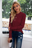 Breampot Women Cable Knit Jumper Casual Basic Long Sleeve Pullover Sweater Tops(Wine,Small) | Women's Sweaters