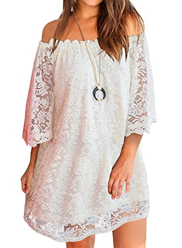 Women's Off Shoulder Lace Shift Loose Mini Dress