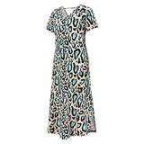 Ladies Summer Fashion Sexy Loose V-Neck Short Sleeve High Waist Print Dress UK Size Party Dress | Women's Work Dresses