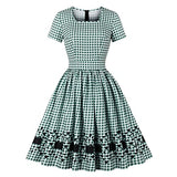 Women's Square Neck Polka Dots Check Plaid 1950s Vintage Dress | Original Brand | Women's Cocktail Dresses