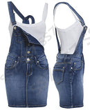 Womens Skinny Denim Dungaree Dress, Mid Blue, Sizes 8 to 14