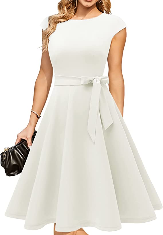 White Women Casual Dresses Vintage Cocktail Tea Party Dress A Line Sum Original Brand