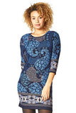 Roman Originals Womens Abstract Paisley Border Print Dress - Ladies Autumn Winter Stretchy Comfy 3/4 Length Long Sleeve Work Dress Office Everyday Tea Casual Over Knee Dresses | Women's Casual Dresses