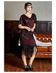 Women's Flapper Dresses 1920s Sequins Art Deco Gatsby Cocktail Dress With Sleeve