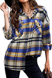 Womens Classic Plaid Color Block Button Down Shirt Jackets Blouses Tops 6020 Blue Small | Women's Casual Dresses