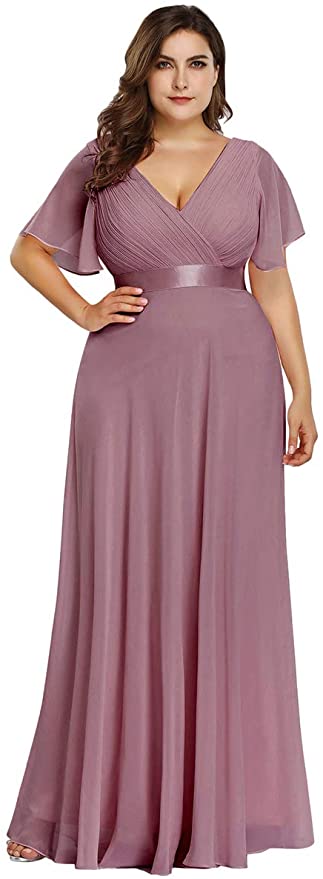 Orchid Women's Plus Size Double V-Neck Evening Party Maxi Dress - Ever-Pretty | Women's Formal Dresses