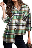Women's Button Down Plaid Flannel Shirt Boyfriend Long Sleeve Oversized Blouses Tops 6020 Green Small | Women's Casual Dresses