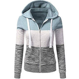 Hoodies for Women Color Block Hooded Sweatshirt Basic Zip-Up Jersey Long Sleeve Slim Fit Top