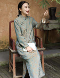 Women's Spring Autumn Chinese Traditional Long Cheongsam Dress Printed Long Sleeve Qipao