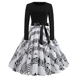 Christmas Dresses Fashion Winter Women Long Sleeve O-Neck Musical Notes Printed Big Skirt Daily Party Dress Xmas Dress | Original Brand | Women's Work Dresses