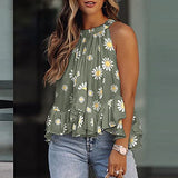 Blouse for Women Sleeveless Ruffle Hem Oversized T Shirts Floral Print Summer Flowy Tunic Tops Hawaiian Shirt for Women | Original Brand