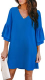 Blue Women's Dress Sweet & Cute V-Neck Bell Sleeve Shift Dress Mini Dress - BELONGSCI | Women's Casual Dresses