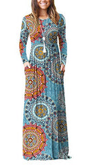 Mix Blue Casual Short/Long Sleeve Maxi Dress with Pockets - HAOMEILI