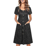 Ladies V Neck Button Down Skater Dress with Pockets Sunmmer Dress Bodycon Dress Office Wear for Casual Club Cocktail Evening Gowns Work UK Size 8-26 | Women's Work Dresses