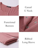 Women's Long Sleeve Bodycon Casual Dresses Button Down Crew Neck Slim Solid Rib Knit Party Club Mini Short Dress | Women's Maxi Dresses