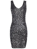 Women's Sexy Deep V Neck Sequin Glitter Bodycon Stretchy Mini Party Dress