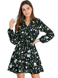 Women's Floral Print Vintage Button Front Puff Sleeve Tie Shirt Dress | Original Brand